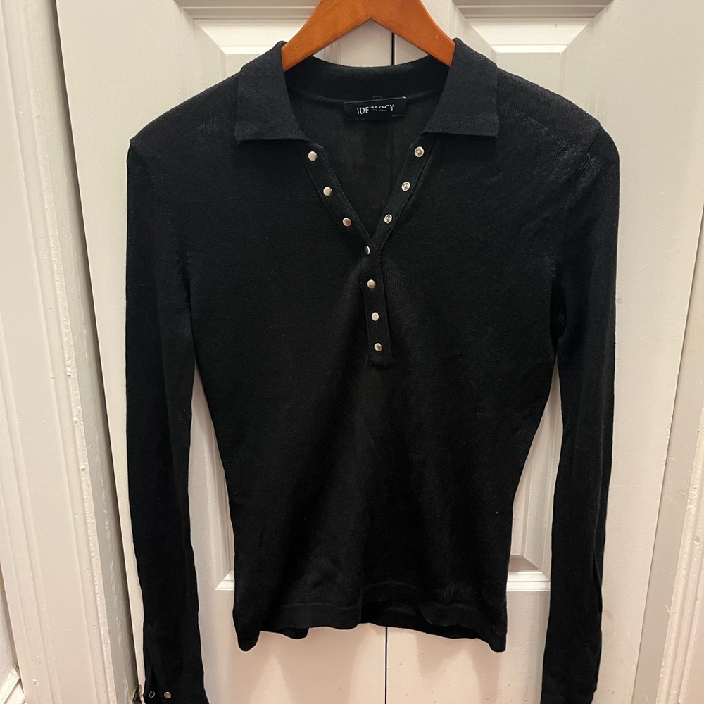 Sheer Black Long Sleeve Polo Shirt
